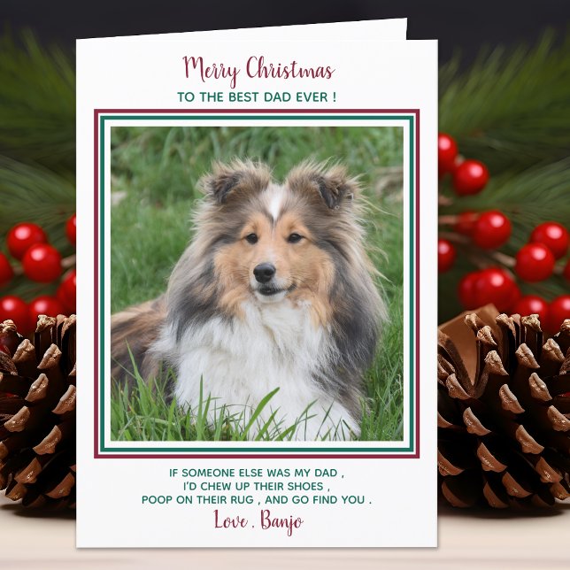 Merry Christmas Funny Best Dog Dad Ever Dog Photo Holiday Card (Creator Uploaded)