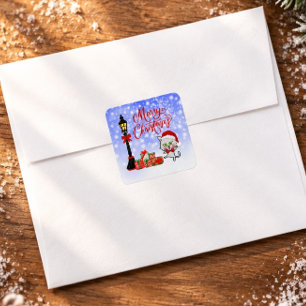 Merry Christmas Funny Cat in a Santa Hat Square Sticker