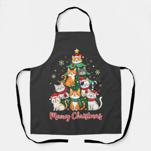Merry Christmas Funny Catmas Kitten Xmas Tree Apron