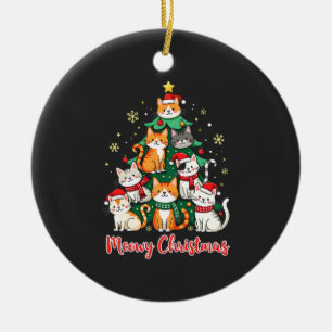 Merry Christmas Funny Catmas Kitten Xmas Tree  Ceramic Ornament