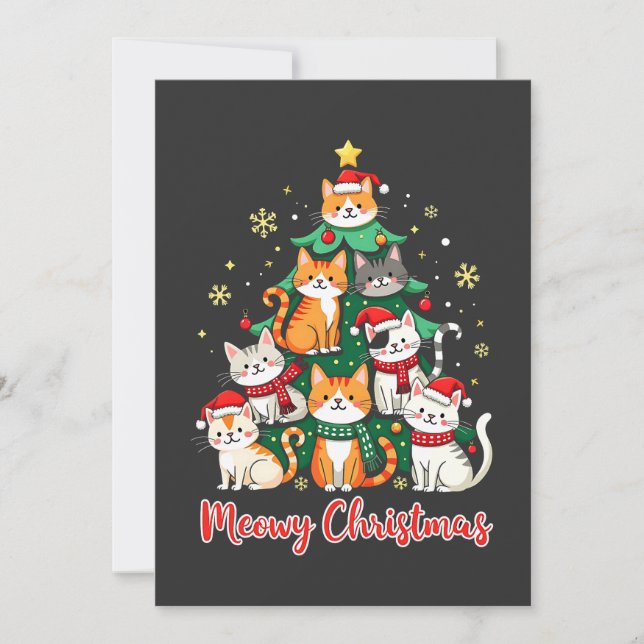 Merry Christmas Funny Catmas Kitten Xmas Tree  Invitation (Front)