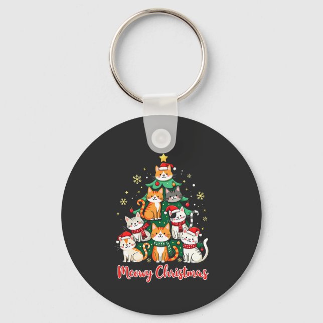 Merry Christmas Funny Catmas Kitten Xmas Tree  Keychain (Front)
