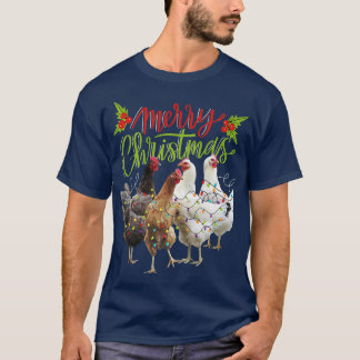 Merry Christmas Funny Chicken Christmas Lights T-Shirt