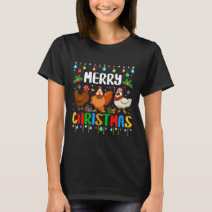 Merry Christmas Funny Chicken Santa Hat Lights Xma T-Shirt