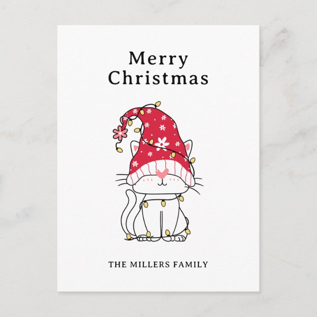 Merry Christmas Funny Cute Christmas Cat Holiday Postcard (Front)