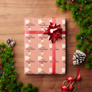 Merry Christmas funny cute orange pattern Duck Wrapping Paper