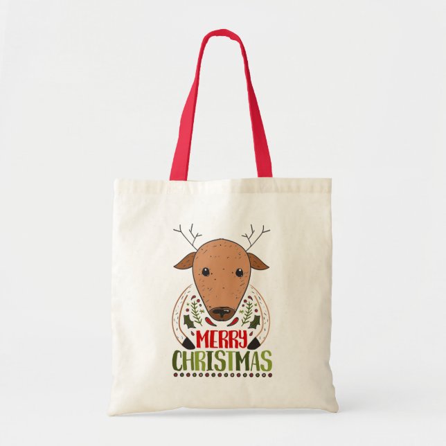 Merry Christmas Funny Deer Xmas Shopping Tote Bag (Front)