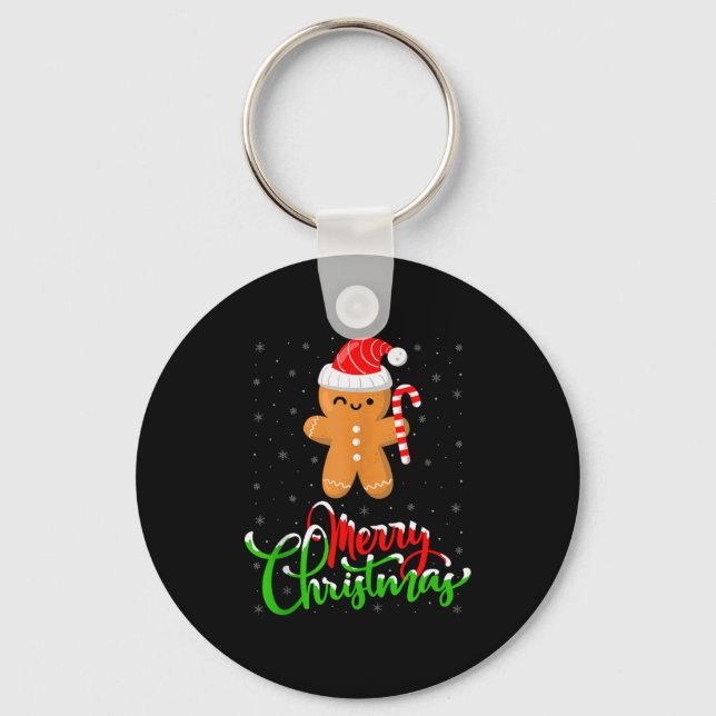 Merry Christmas Funny Gingerbread Cookie Baking Ch Keychain (Front)
