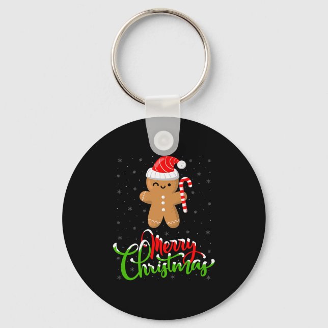 Merry Christmas Funny Gingerbread Cookie Baking Ch Keychain (Front)