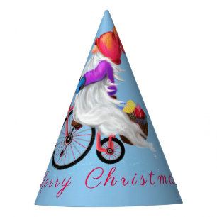 Merry Christmas - Funny Gnome with Bike and Gifts Party Hat