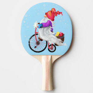 Merry Christmas - Funny Gnome with Bike and Gifts  Ping Pong Paddle