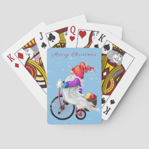 Merry Christmas - Funny Gnome with Bike and Gifts  Playing Cards