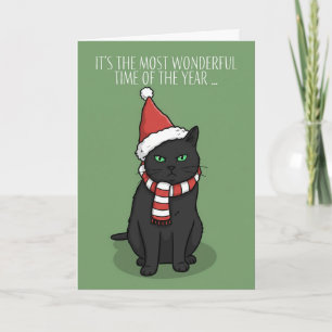 Merry Christmas Funny Grumpy Cat in Santa Hat Holiday Card