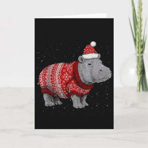 Merry Christmas Funny Hippo Santa Hat Xmas Pajama  Card