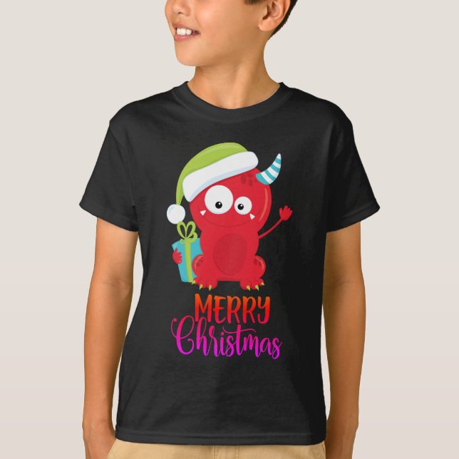 Merry Christmas | Funny Red Santa Monster T-Shirt (Front)