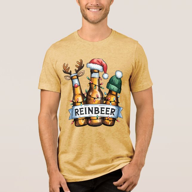 Merry Christmas Funny Reinbeer T-Shirt for Men Tri-Blend Shirt (Front)