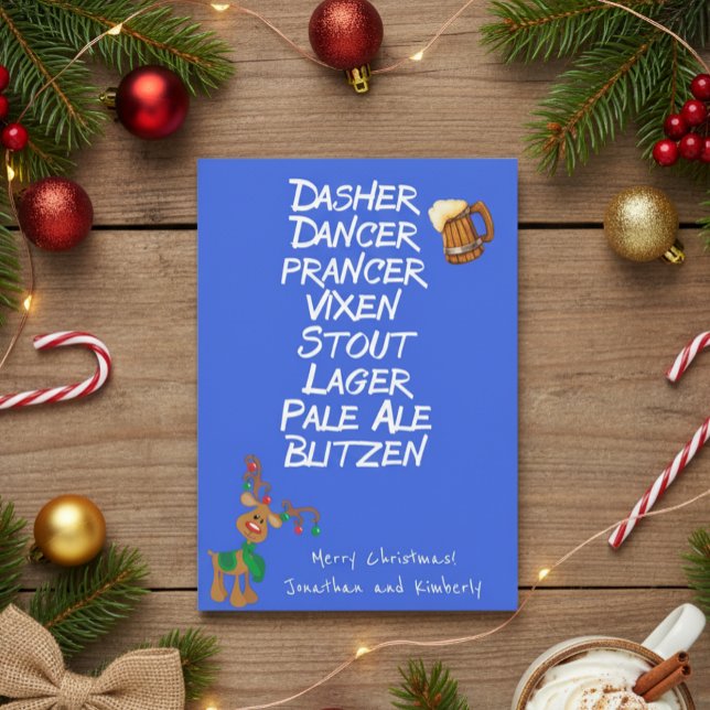 Merry Christmas Funny Reindeer Names Beer Holiday Card (Creator Uploaded)