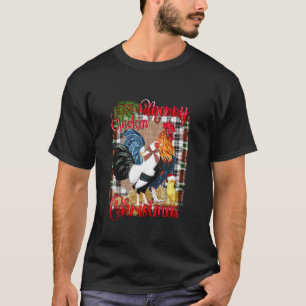 Merry Christmas Funny Roosters Farming Chicken Lig T-Shirt