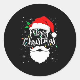 Merry Christmas Funny Santa Claus Hat And Beard Xm Classic Round Sticker