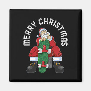 Merry Christmas Funny Santa Skateboard Heart Skate Magnet
