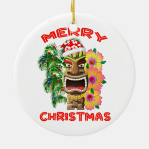 Merry Christmas Funny Santa Tiki Ceramic Ornament
