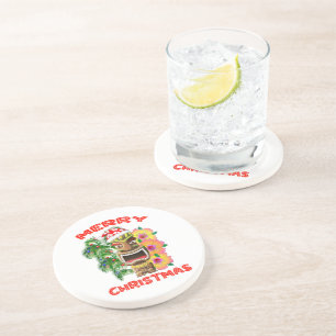Merry Christmas Funny Santa Tiki Coaster
