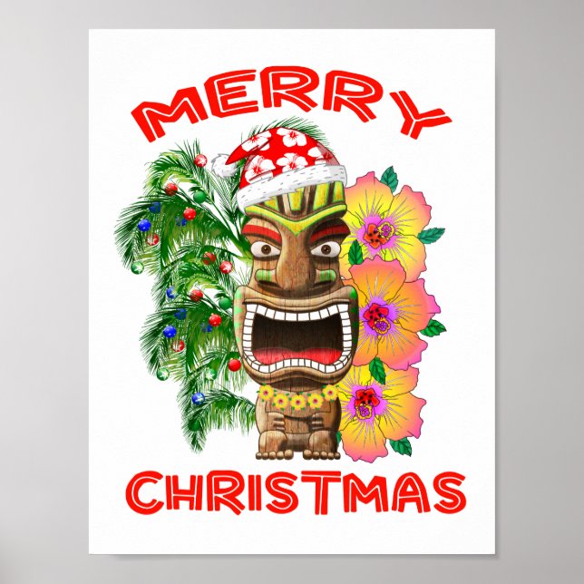 Merry Christmas Funny Santa Tiki Poster (Front)