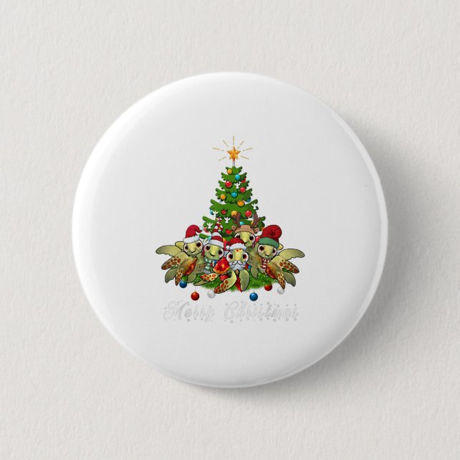 Merry Christmas Funny Sea Turtle Tree X 2 Inch Round Button (Front)
