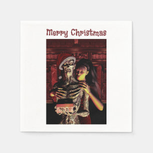Merry Christmas. Funny skeleton with woman Napkin