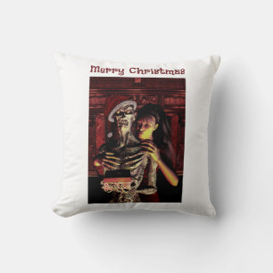 Merry Christmas. Funny skeleton with woman Throw Pillow