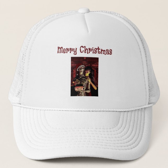 Merry Christmas. Funny skeleton with woman Trucker Hat (Front)