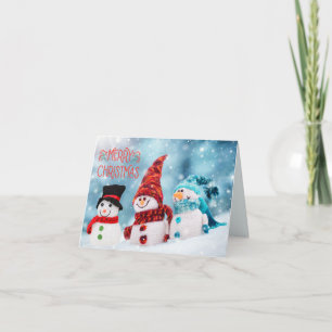 Merry Christmas Funny Snowmen with Scarves Holiday Card