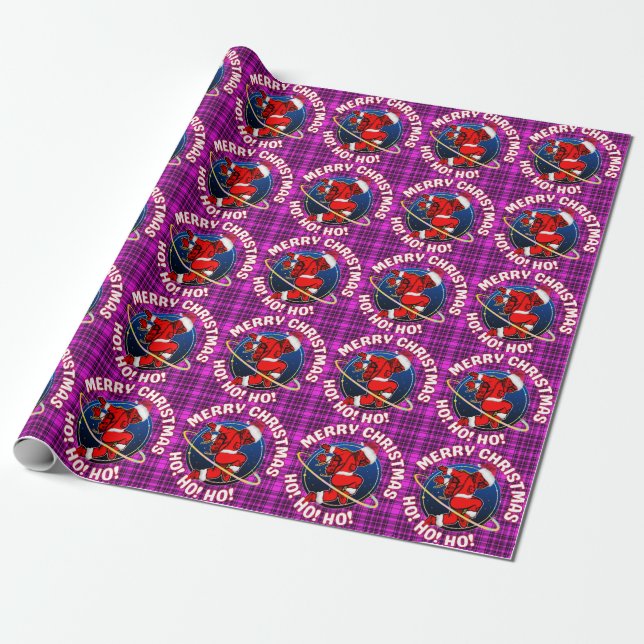 MERRY CHRISTMAS FUNNY SPACE ASTRONAUT  WRAPPING PAPER (Unrolled)