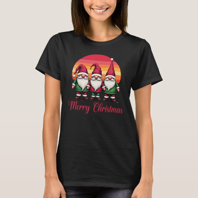 Merry Christmas, Funny Three Gnomes  T-Shirt (Front)