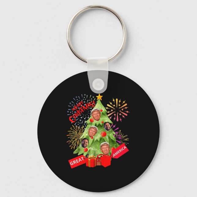 Merry Christmas Funny Trump Great America Xmas Tre Keychain (Front)