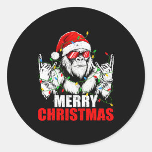 Merry Christmas Funny Vintage Bigfoot Rock On Xmas Classic Round Sticker