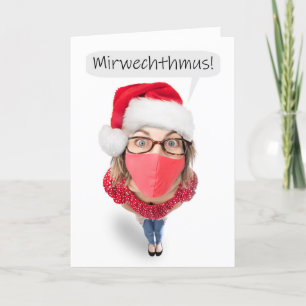 Merry Christmas Funny Woman in Face Mask Holiday Card