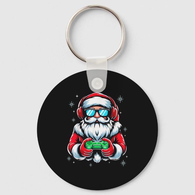 Merry Christmas Gamer Boys Mens Video Game Santa C Keychain (Front)