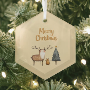 Merry Christmas Garden Forest Glass Ornament