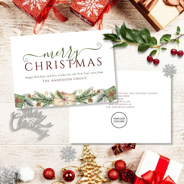 Merry Christmas Garland Corporate Business Logo Holiday Card (Merry Christmas Garland Corporate Business Logo Holiday Card)