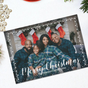 Merry Christmas Garland Trim Flat Photo Holiday Card