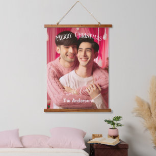 Merry Christmas Gay Retro Pink Custom Photo Hanging Tapestry