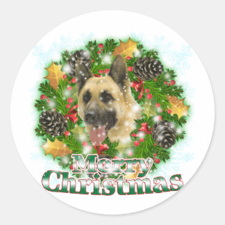 Merry Christmas German Shepherd Classic Round Sticker