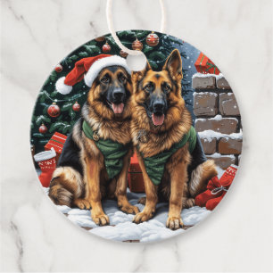 Merry Christmas German Shepherd Dogs Favour Tags