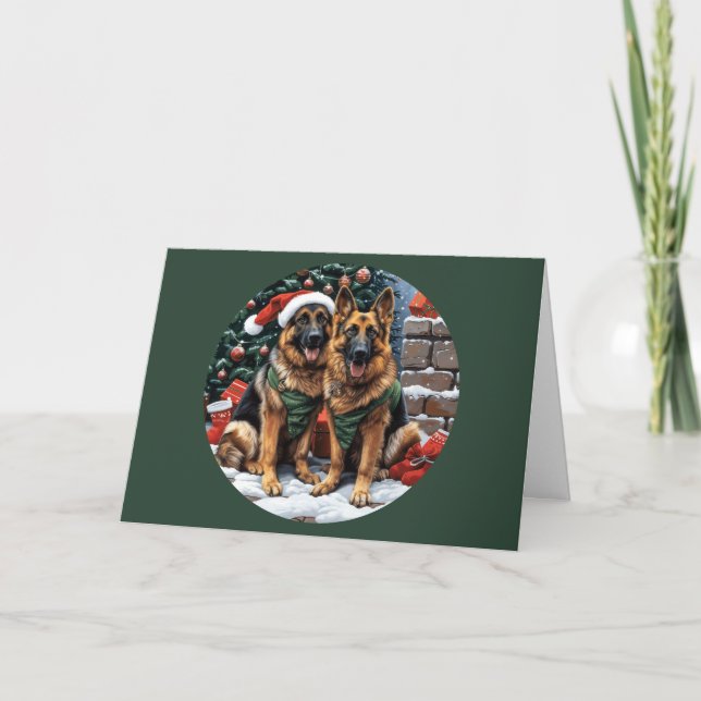 Merry Christmas German Shepherd Dogs Holiday Card (Front)