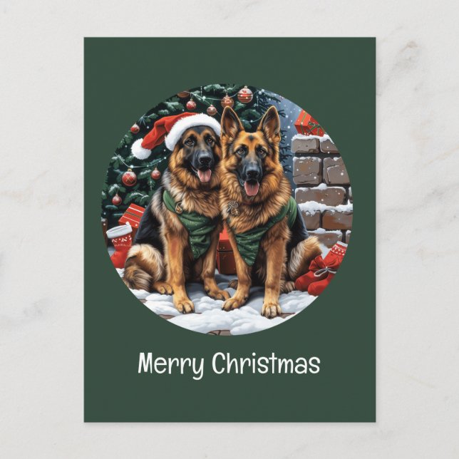 Merry Christmas German Shepherd Dogs Holiday Postcard (Front)