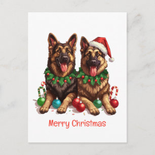 Merry Christmas German Shepherd Dogs Holiday Postcard