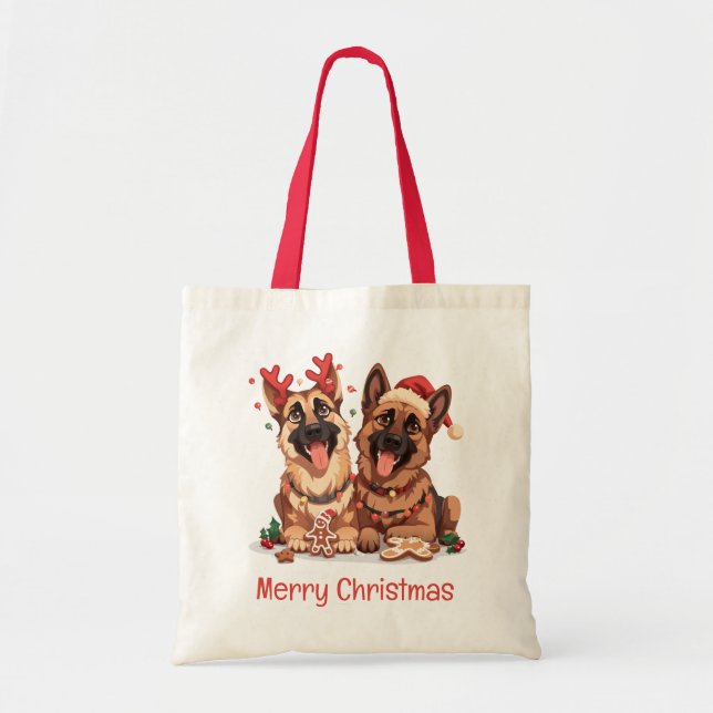Merry Christmas German Shepherd Dogs Tote Bag (Front)