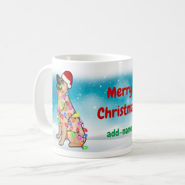 Merry Christmas Germen Shepherd Santa Hat Cute Coffee Mug (Front Left)