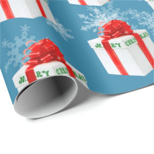 Merry Christmas Gift And Snowflakes Wrapping Paper